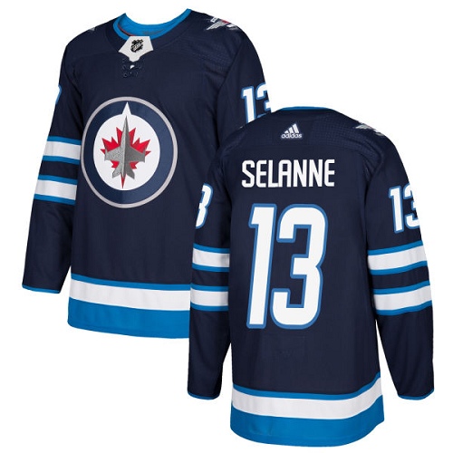 Adidas Jets #13 Teemu Selanne Navy Blue Home Authentic Stitched NHL Jersey - Click Image to Close